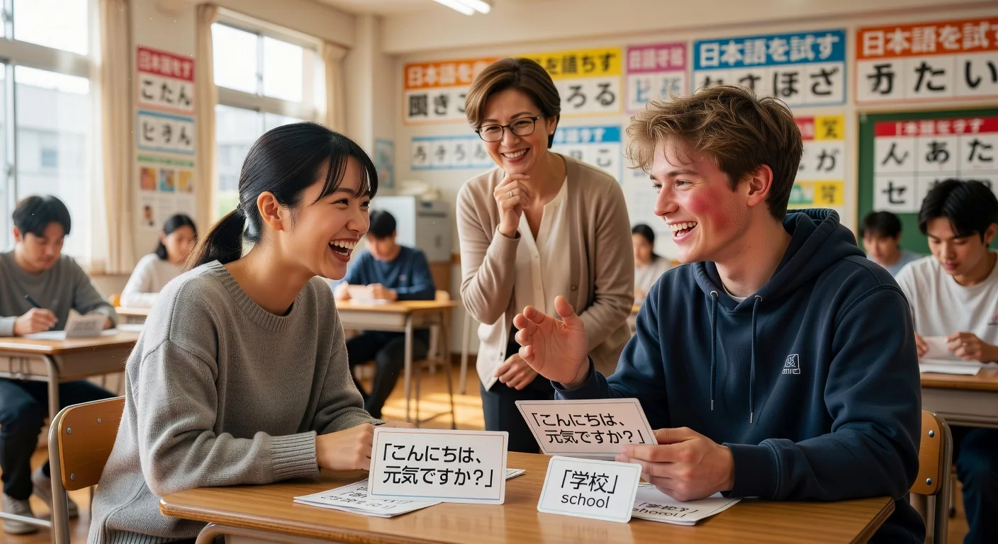 Students practicing Japanese conversation